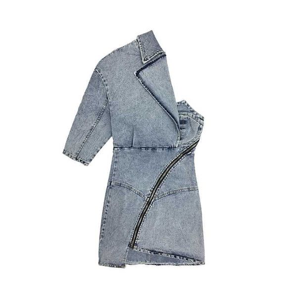 

getspring women dress irregular off shoulder denim dresses woman asymmetry fake two summer fashion 210601, Black;gray