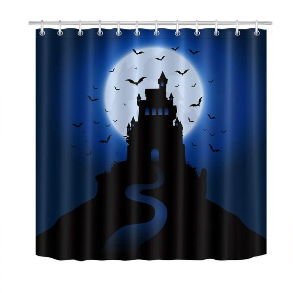 

halloween moon ghost castle 12 hook shower curtain waterproof toilet decoration