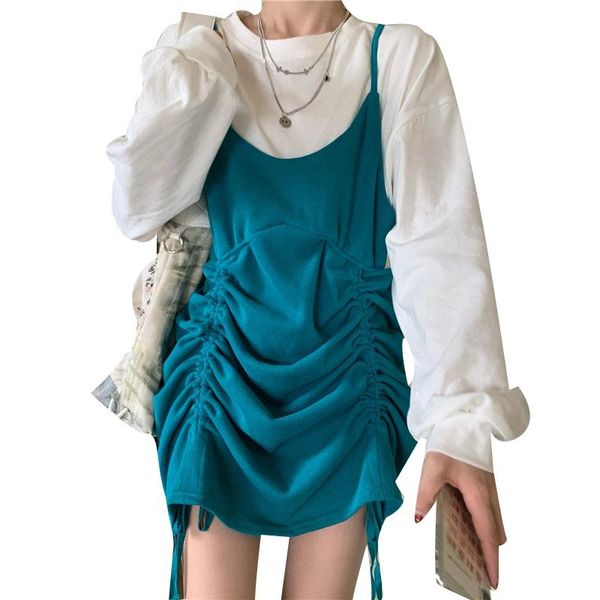 

casual dresses women's spring autumn dress loose long sleeve o-neck fake two pieces elegant dresses2021, Black;gray