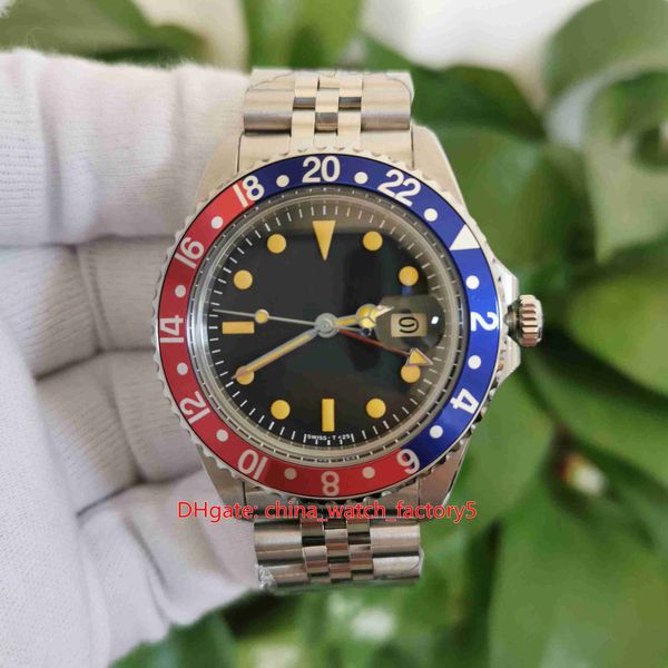 

bp factory watches classic 40mm vintage gmt 1675 red blue bezel pepsi asia 2813 2836 movemen mechanical automatic mens watch men's wris, Slivery;brown