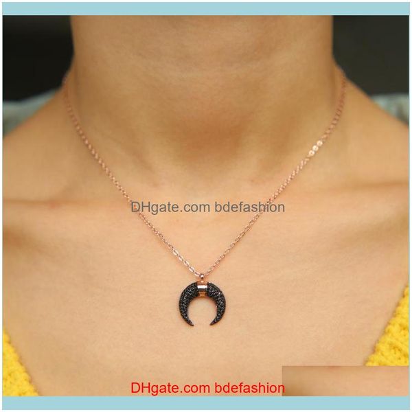 

necklaces & pendants jewelryfashion jewelry rose micro pave black cubic zirconia crescent moon horn pendant gold color necklace drop deliver, Silver