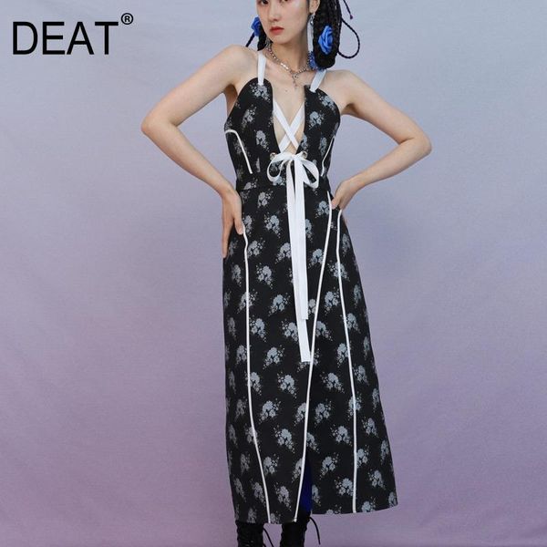 

[deat] jacquard strapless undefined woman dress bow y2k mid calf sleeveless high street fashion tide 2021 spring gx147 casual dresses, Black;gray