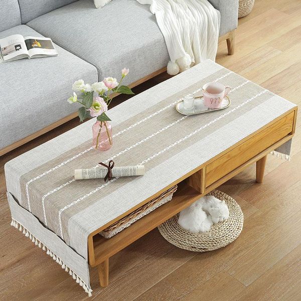 

fashion home janpanese style cotton and linen rectangle gray stripe tablecloth table flag tea cover cloth