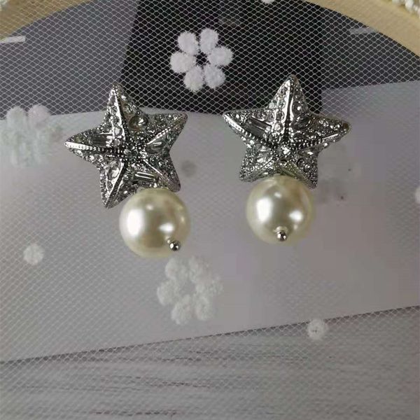 

special offer 70% off new earrings five pointed star full diamond pearl inlaid sweet ins earrings star stud, Golden;silver