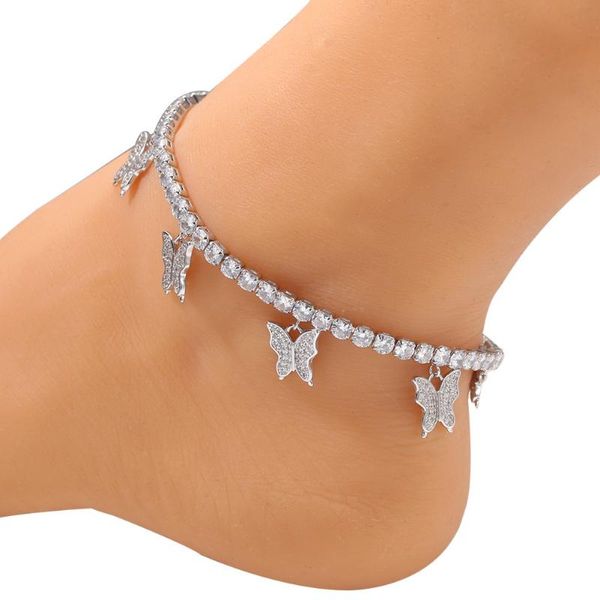 

beaded, strands fashionable zircon butterfly anklet girl, Black