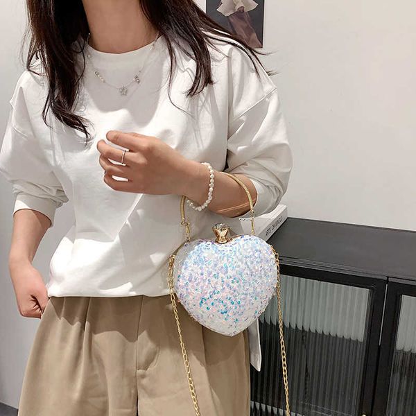 

2021 mini women's korean style girl chain shoulder dinner sequin love bag