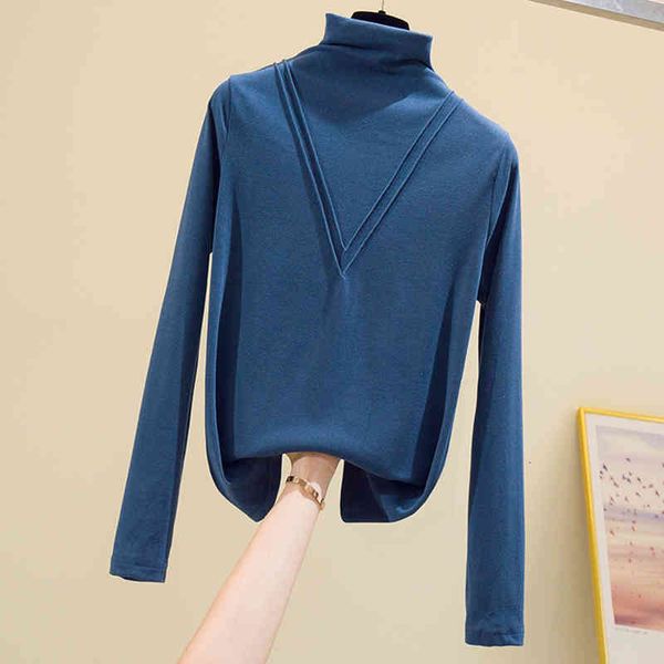 

women's t-shirt shintimes new slim cotton half turtleneck long sleeve t shirt women tshirt woman autumn korean clothes womens s5lc, White