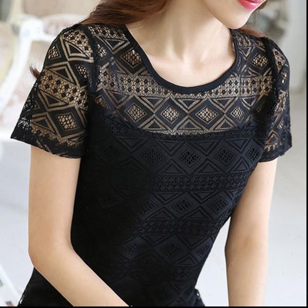 

clothing chiffon lace crochet korean women shirts blusas white slim fit