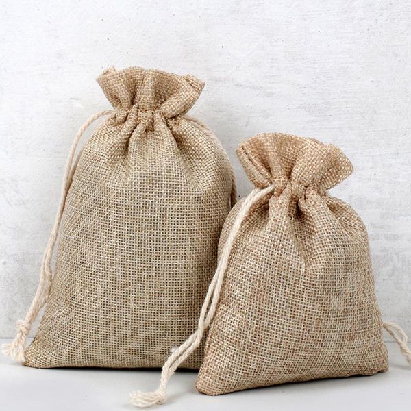 

storage bags simple natural linen jute drawstring gift sacks party favors packaging bag wedding candy supplies