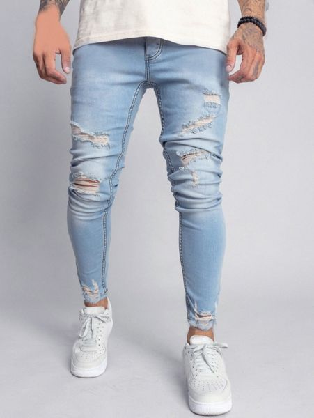 

men ripped raw trim bleach wash skinny jeans w0eq#, Blue