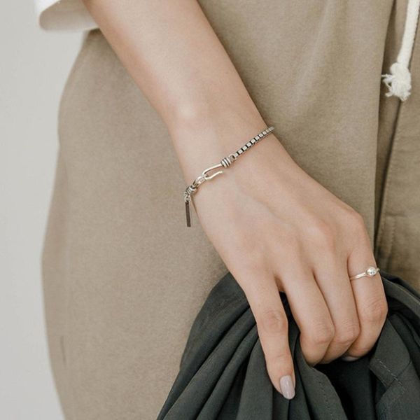 

charm bracelets thai silver color double hook box chain bracelet fashion punk style letter couple for women cute fine jewelry, Golden;silver