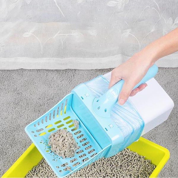

cat litter shovel with waste bag pet sifter hollow neater scoop cleaning cats dog poop garbage box grooming