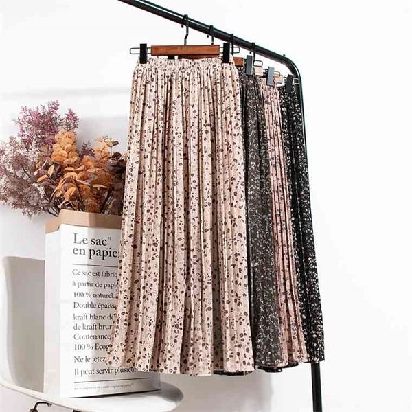 

croysier s womens high waist floral print mid calf long pleated women summer vintage elegant chiffon midi skirt, Black;gray