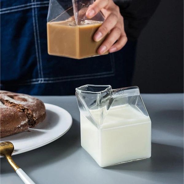 

wine glasses creative milk box cup transparent shape glass cups bottle for juice cute coffeecuptea drinkware students drink 250ml