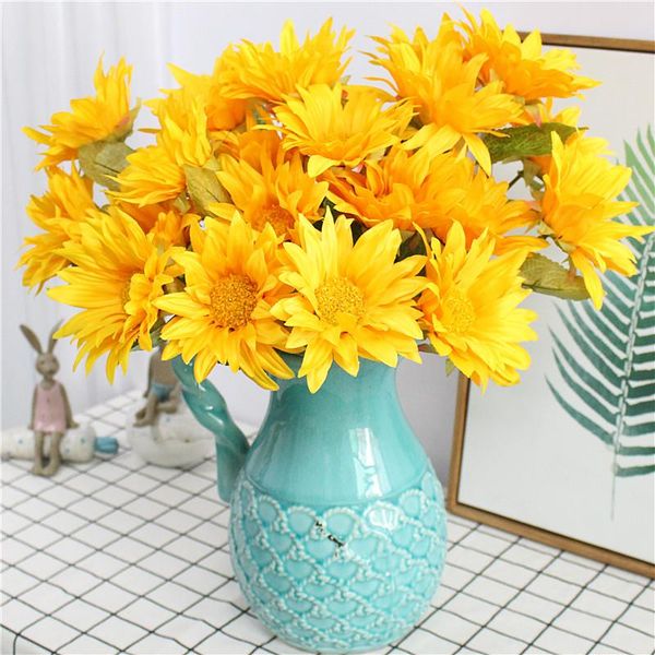 

decorative flowers & wreaths artificial silk 5 head sunflower bouquets home el table decoration fake wedding hand holding pography props
