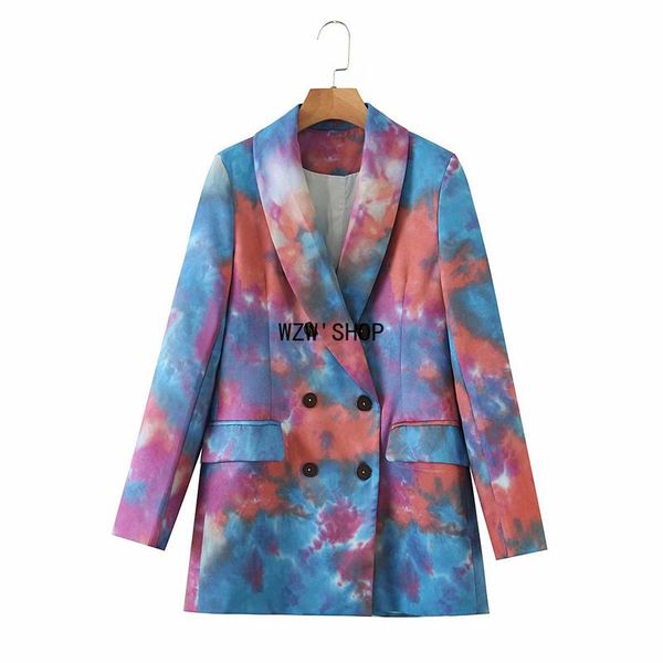

women's suits & blazers women double breasted graffiti print coat vintage long sleeve tie dye female outerwear chic jacket, White;black
