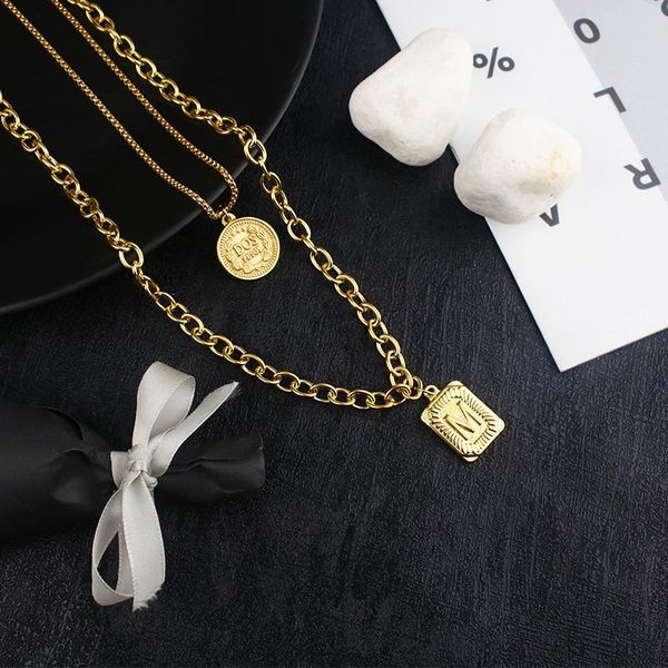 

pendant necklaces layered necklace initial men's and women's name hip hop style 2021 stainless steel jewelry gift, Silver