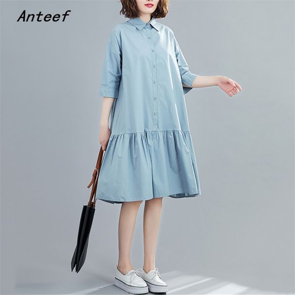 

plus size cotton vintage dresses for women casual loose midi woman summer shirt dress elegant clothes sundress 210517, Black;gray