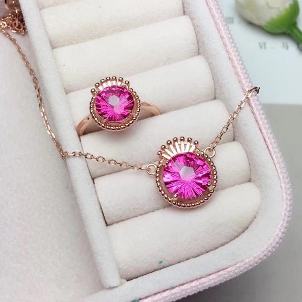 

bracelet, earrings & necklace natural pink z jewelry sets gemstone ring 925 silver elegant round crown women wedding fift fine, Black