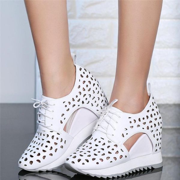 

fashion sneakers women lace up genuine leather high heel gladiator sandals female wedges platform party pumps shoes casual, Black
