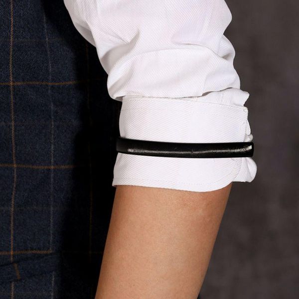 

bangle arm warmer shirt sleeve holder metal anti-slip elastic bracelets stretch armband, Black