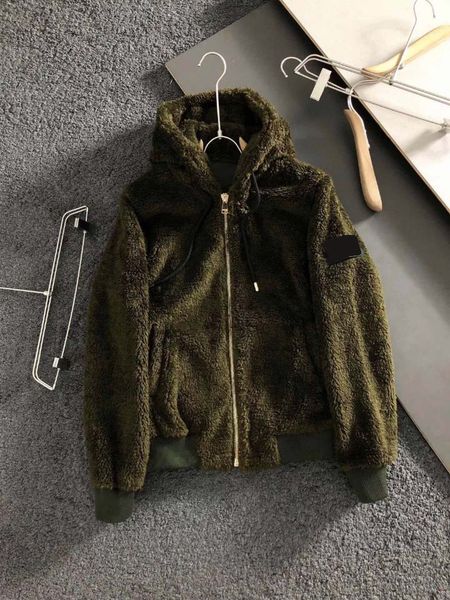

21ss winter new fashion luxury fur coat mens hoodie classic pocket stitching big compass embroidery space cotton fabric cashmere jacket, Black