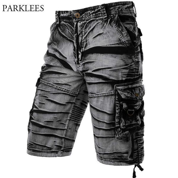 Graue Camo Cargo Shorts Männer Baumwolle Herren Kurze Hosen Bequeme Bermuda Masculina Relaxed Fit Multi-Pocket Pantalon Corto Hombre 210622