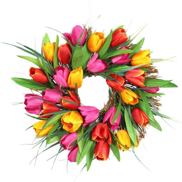 

decorative flowers & wreaths wall-mounted rattan simulation tulip wreath long leaf home decoration
