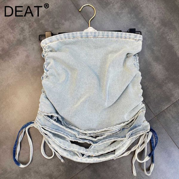 

deat women personality hole on side drawstring denim skirt arrival high waist fashion temperament spring summer 11d1978 210709, Black