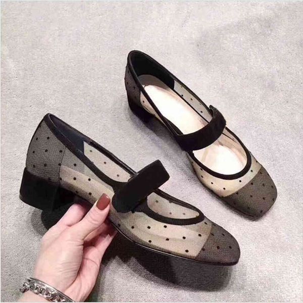 

dress shoes kmeioo air mesh mary janes fashion spring autumn woman round toe high heels square heel pumps prom 5ygv, Black