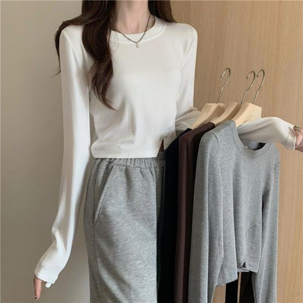 

women's t-shirt irregular short ins autumn bottom shirt 2021 trendy white long sleeve wear