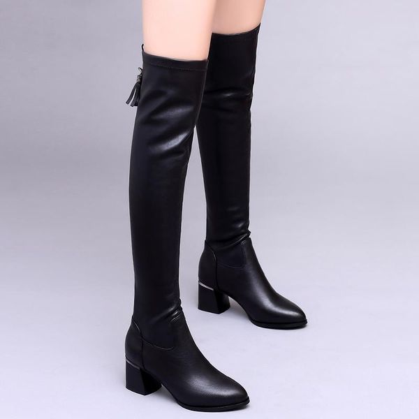 

boots autumn winter shoes women over the knee fashion ladies pu leather brand woman long black