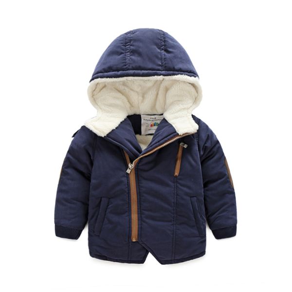 

2021 winter 2 3 4 6 7 8 9 11 12 years teenage wadded cotton padded thickening plus velvet patchwork kids baby boys hooded jacket, Blue;gray