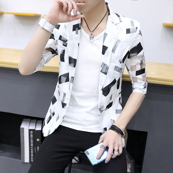 

sve men's summer small medium suit hairdrser hollowed out single wt thin style, White;black