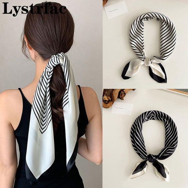 

lystrfac vintage black white slik striped hair scarf for women girls long ribbon tie headwear female accessories