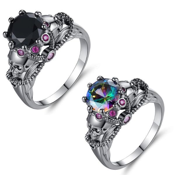 

cluster rings hip hop trend punk style black non-mainstream cubic zircon for men vintage gold skull pierscionki damskie fancy, Golden;silver