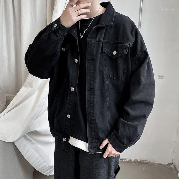 

men's jackets black denim short men loose single breasted button pockets korean style chic retro harajuku casual streetwear boy, Black;brown