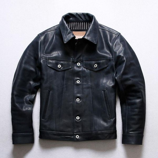 

men's leather & faux yr.sales.japan classic casual 557 style horsehide jacket.fashion quality men slim genuine coat., Black