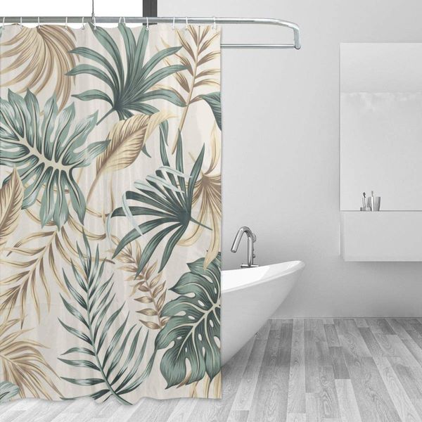 

tropical beige green palm leaves shower curtain for bathroom with 7-12 hooks 55x72 inch polyester fabric machine waterproof