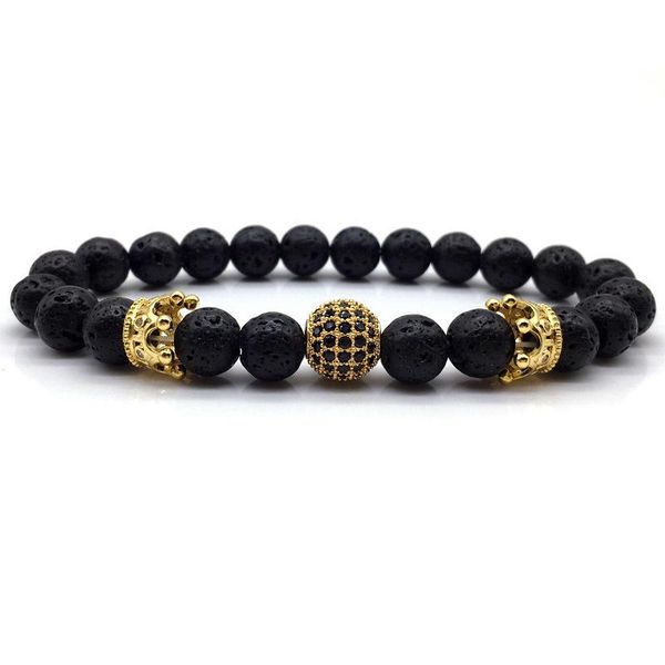 

fashion men bracelet classic stone bead charm crown 8mm bracelets & bangles for jewelry gift, Golden;silver