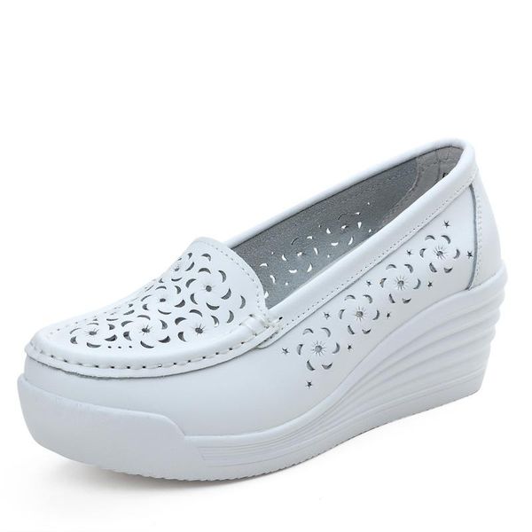 

dress shoes toacek women's genuine leather sneakers platform wedges white lady casual swing mother size 34-40, Black