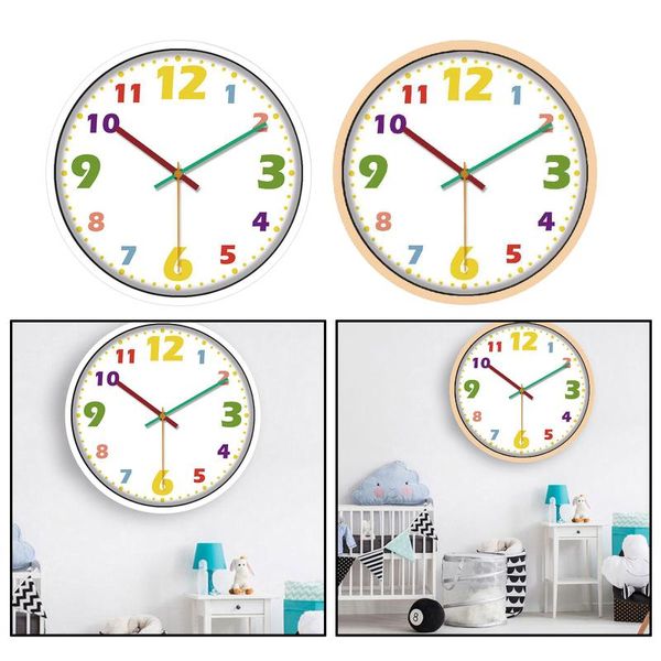 

non ticking kids wall clock 12 inch decorative battery operated easy to read clocks