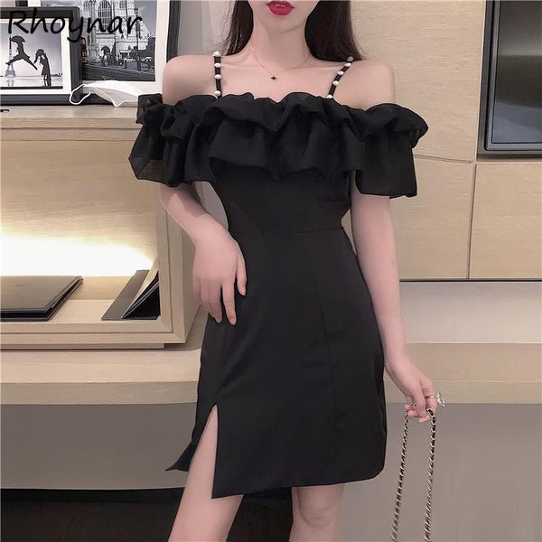 

casual dresses dress women solid side-slit leisure spaghetti strap party summer stylish all-match female vestido cozy korean style temperame, Black;gray