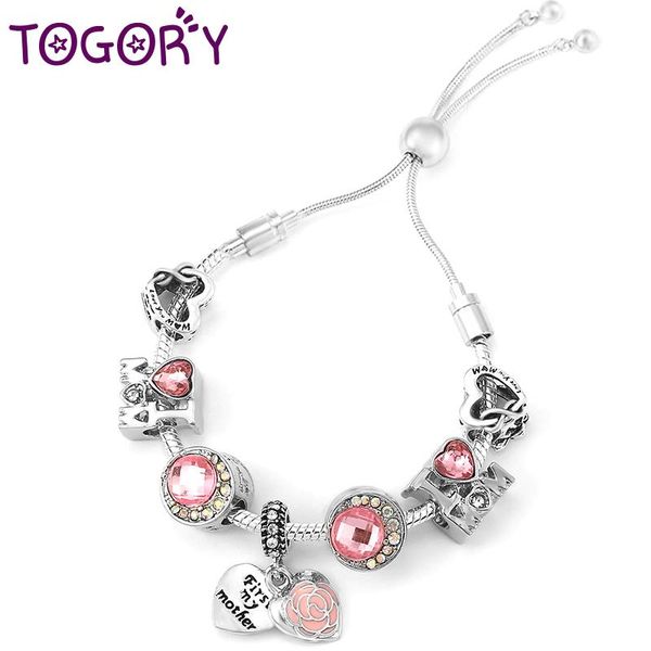 

charm bracelets togory romantic i love mom beads with first my mother pendant bangles for women jewelry gift, Golden;silver