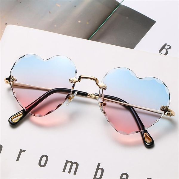 

blue pink heart sunglasses women cute red purple shades female dimond cut metal rimless yellow gray sun glasses trends, White;black