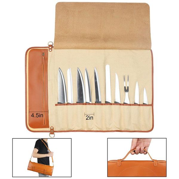 

storage bags kitchen chef knife bag 10 pockets portable multifunction holder leather carrying roll tool organizer