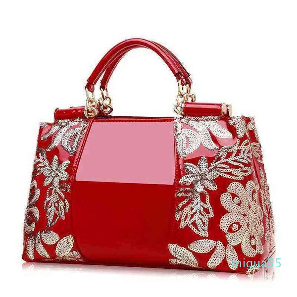 

women's embroidered bright handbag noble patent leather one shoulder bag