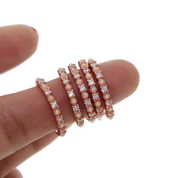

wedding rings trendy rose gold color thin ring for women drop delicate dainty tiny midi finger simple opal cz size 7, Slivery;golden