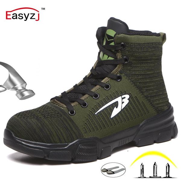 

boots easyzj work iindestructible men's and women's safety shoes summer breathable mesh anti-smashing anti-stab 48, Black