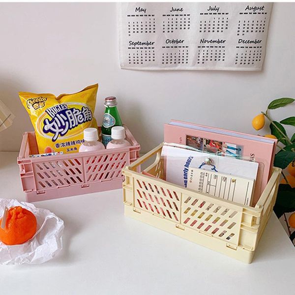 

storage baskets mini folding plastic box student deskorganizing handbook tape stationery skin care basket home tools